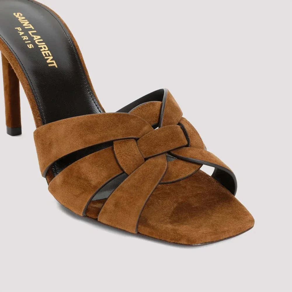 Saint Laurent Tribute 85 Mule Sandal Land Brown Suede Backless Heel Pump 36 - Picture 6 of 15